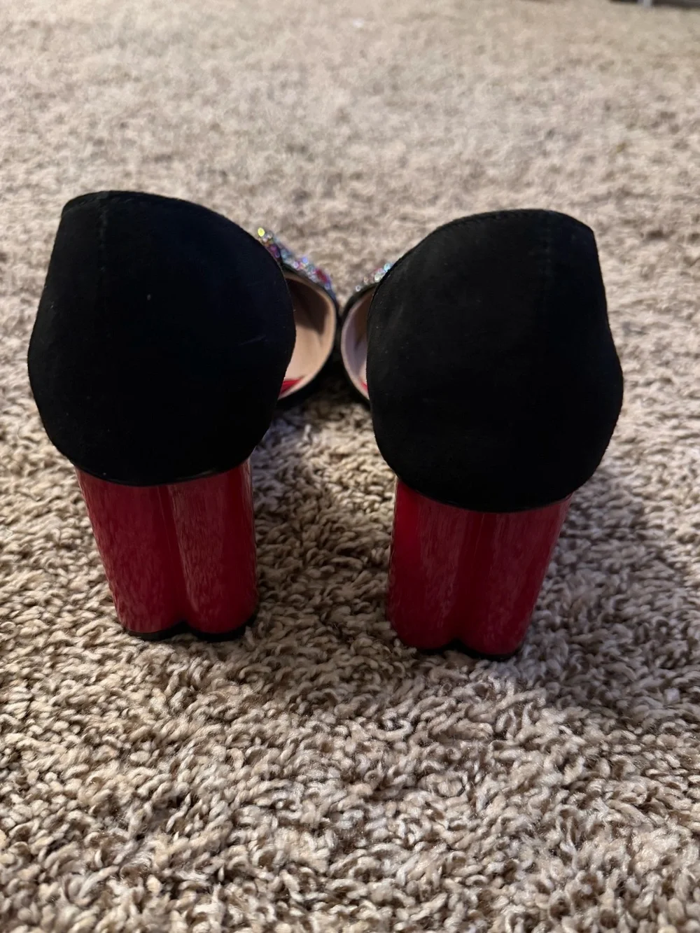 ❤️ Betsey Johnson Black D’Orsay Pumps | Rhinestone Bow | Heart Heel